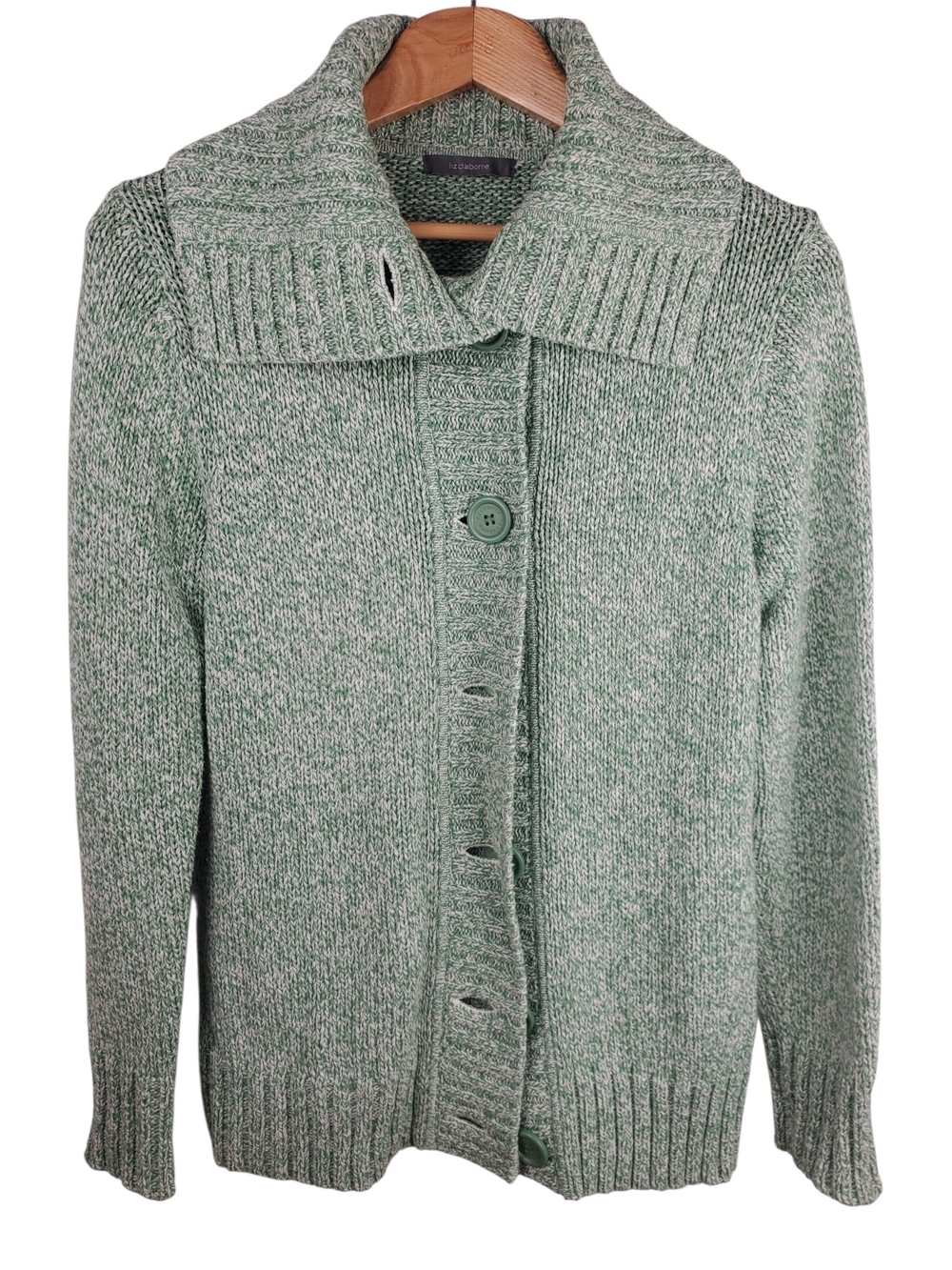 Vintage Liz Claiborne Lizwear Marled Green Knit Cardigan Sweater - LG. #348